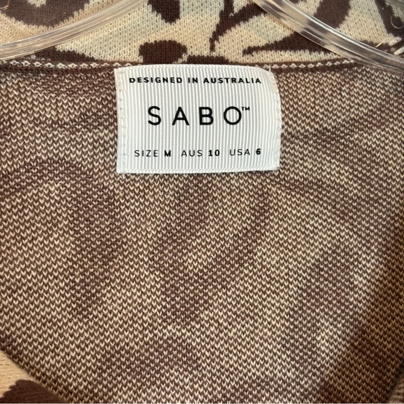 SABO Sarai Brown Neutral Floral Knit Short Sleeve Button Front Top M - Picture 8 of 8